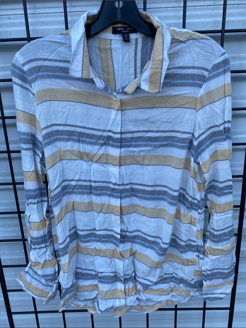 Romeo & Juliet Couture White, Yellow & Gray Striped Button-Down Shirt